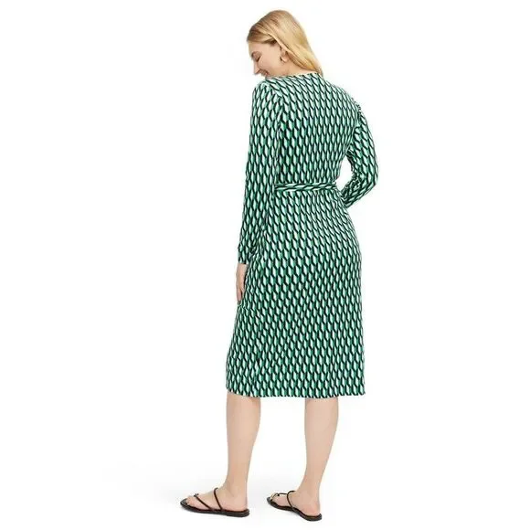 Green Geometric Wrap Midi Dress - Picture 2 of 4